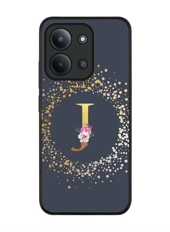 For Xiaomi Poco C85 4G Case,Slim fit Camera Protection, Shockproof Thin Phone cover  - Custom Monogram Floral - J  (Grey )